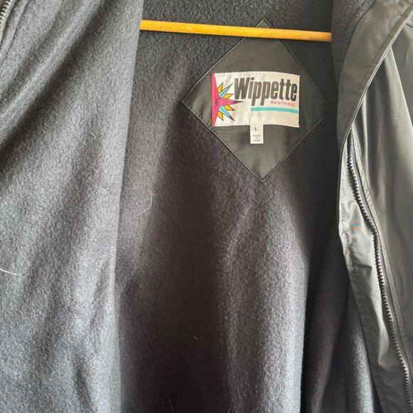 Vintage Wippette Rainthings Black Vinyl Lined Hooded Raincoat Size Large L Mens - Picture 2 of 8